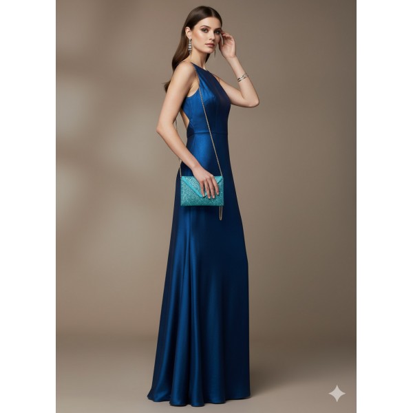 Evening Bag - Satin Envelope Clutch w/ Gradient Colored Beads - Turquoise - BG-EBP2043TQ